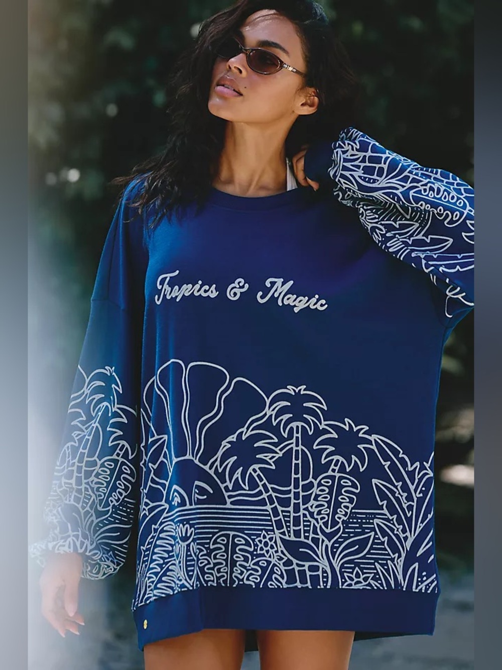 Anthropologie Celandine Navy & White Printed Tropics & Magic Sweater NWT
